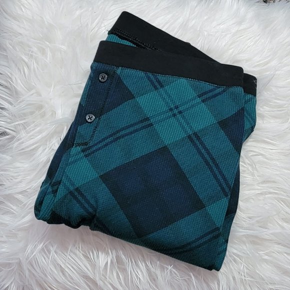 Old Navy Green Blue Plaid Thermal Knit Pajama Pants Sleep Legging Women L - Picture 2 of 15
